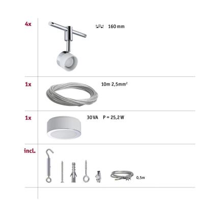 Paulmann 94080 - SET 4xLED/4,8W Faretto per sistema a cavi STAGE 230V cromo lucido