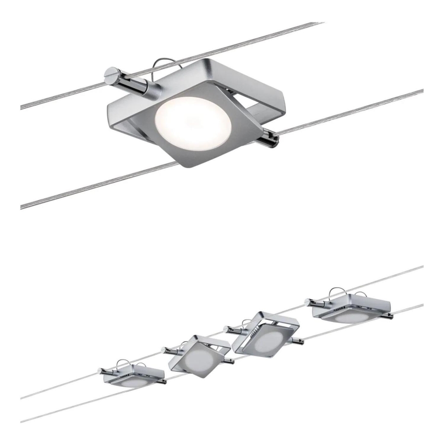 Paulmann 94107 - Set 4 faretti LED da 4,3 W per sistema a cavo MAC 230 V, finitura cromo satinato
