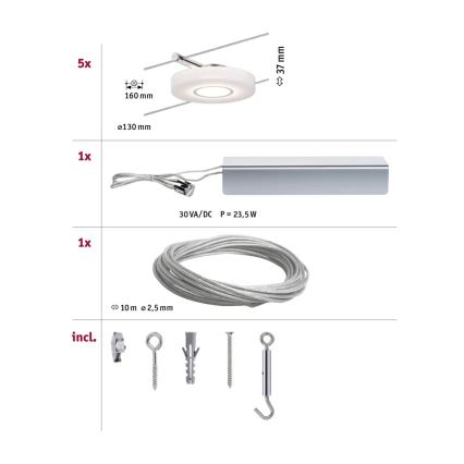 Paulmann 94109 - SET 5xLED/4,3W Sistema a cavo completo MAC 230V bianco