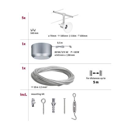 Paulmann 94136 - SET 5xGU5,3/10W Faretto per sistema a binario SHEELA 230V cromo lucido