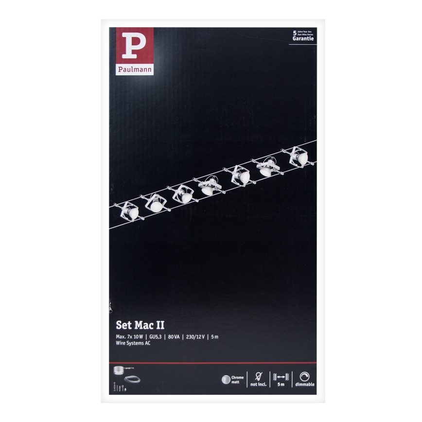 Paulmann 94152 - Set completo 7x GU5,3/10W, sistema a cavo MAC 230V, cromo opaco