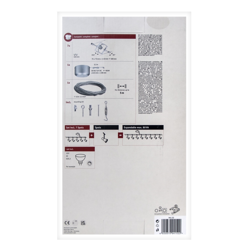 Paulmann 94152 - Set completo 7x GU5,3/10W, sistema a cavo MAC 230V, cromo opaco