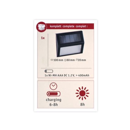 Paulmann 94234 - LED/0,05W IP44 Lampada solare da esterno con sensore DAYTON 1,2V 400 mAh