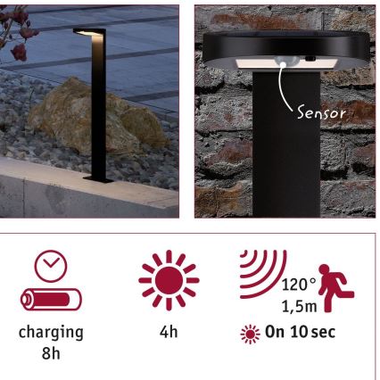 Paulmann 94249 - LED/1,2W IP44 da esterno solare lampada con sensore RYSE 3,7V 1800 mAh