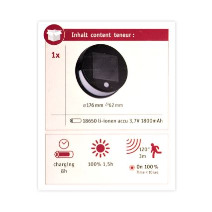 Paulmann 94265 - LED/3W IP44 Lampada solare da esterno con sensore HELENA 3,7V 1800 mAh