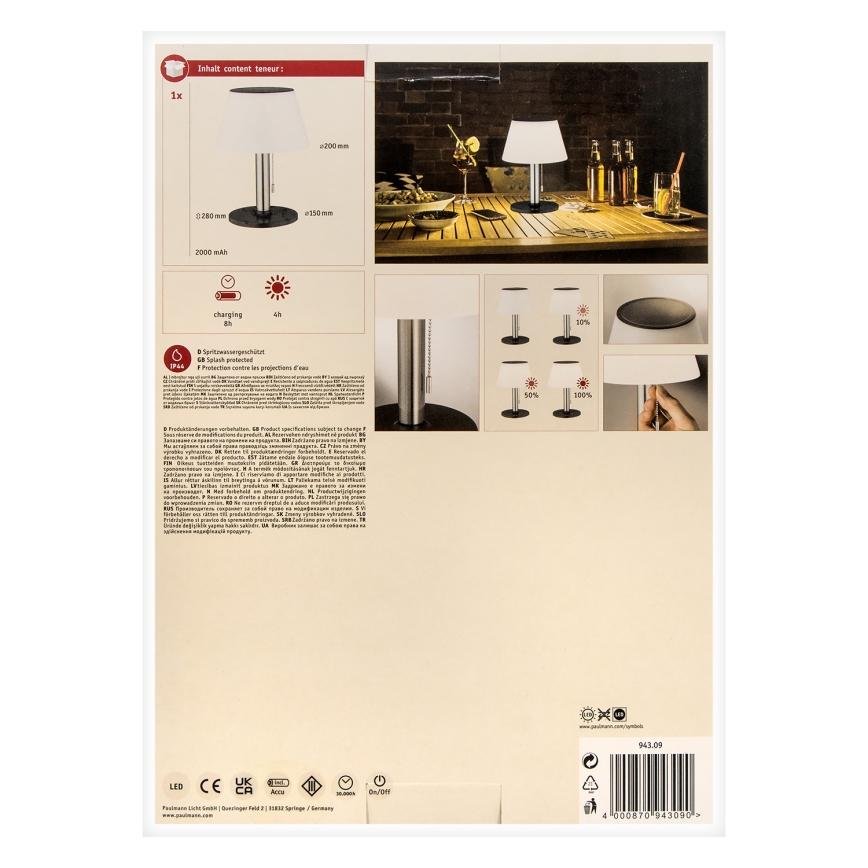 Paulmann 94309 - Lampada solare LED/0,8W IP44 dimmerabile LILLESOL 3,7V 2000 mAh
