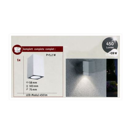 Paulmann 94329 - LED/3,8W IP44 Applique da esterno FLAME 230V bianca