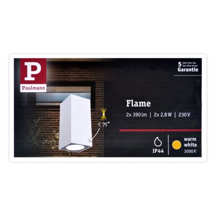 Paulmann 94330 - 2xLED/2,8W IP44 Applique da esterno  FLAME 230V bianca