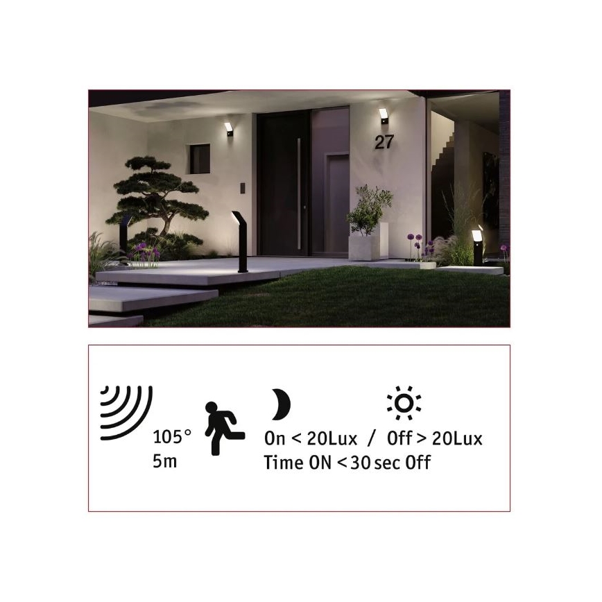 Paulmann 94403 - LED/10W IP44 Lampada da esterno con sensore ADYA 230V