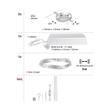 Paulmann 94414 - SET 5xLED/4,5W Faretto per sistema di corde ROUNDMAC 230V cromo lucido