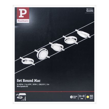 Paulmann 94414 - SET 5xLED/4,5W Faretto per sistema di corde ROUNDMAC 230V cromo