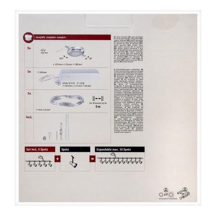 Paulmann 94414 - SET 5xLED/4,5W Faretto per sistema di corde ROUNDMAC 230V cromo