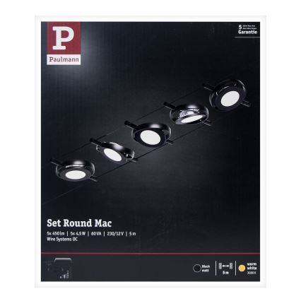 Paulmann 94418 - SET 5xLED/4,5W Faretto per sistema di corde ROUNDMAC 230V nero