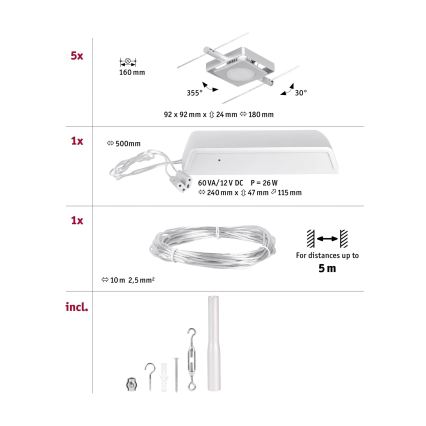Paulmann 94420 - Kit completo sistema a cavo MAC 230V, 5x LED da 4,5W, cromo opaco