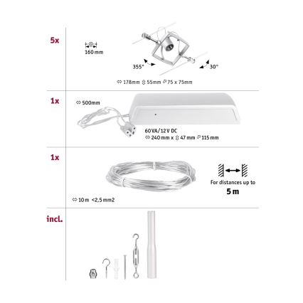 Paulmann 94430 - SET 5xGU5,3/10W Faretto per sistema a binario MAC 230V cromo opaco