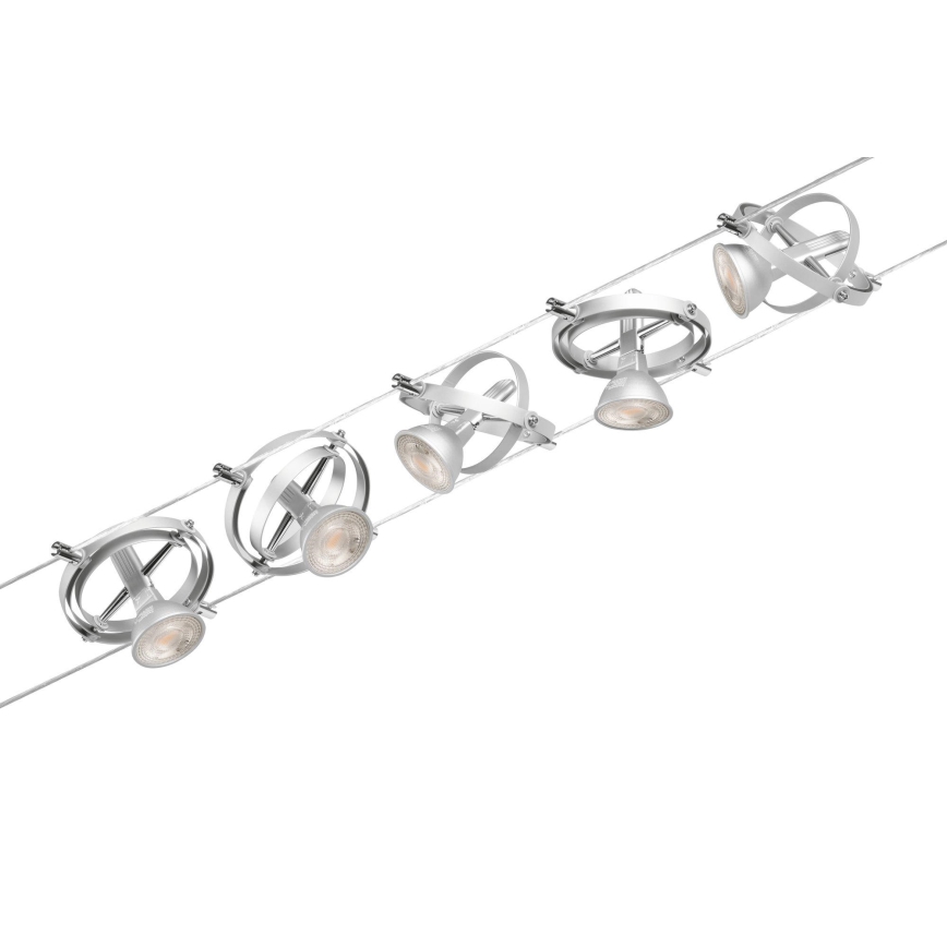 Paulmann 94436 - Set 5x GU5,3/10W, sistema completo a cavo CARDAN 230V, cromo opaco