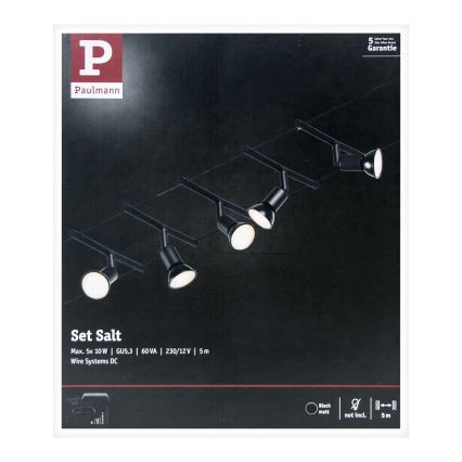 Paulmann 94446 - SET 5xGU5,3/10W Sistema a cavo completo SALT 230V nero