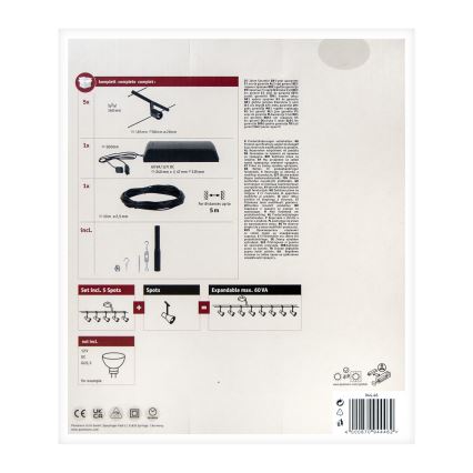 Paulmann 94446 - SET 5xGU5,3/10W Sistema a cavo completo SALT 230V nero