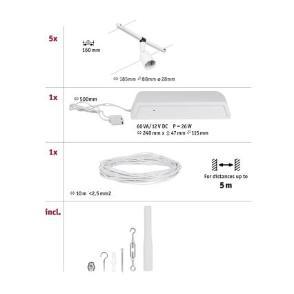 Paulmann 94458 - SET 5xGU5,3/10W Faretto per sistema a binario SALT 230V bianco