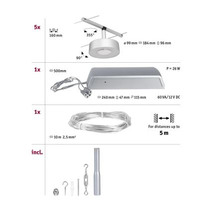 Paulmann 94475 - SET 5xLED/5W Faretto per sistema a binario CIRCLE 230V cromo opaco