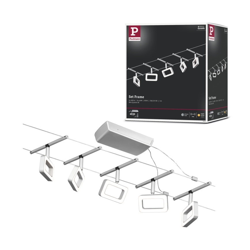 Paulmann 94481 - Kit 5x LED da 4,8 W, sistema a cavo completo FRAME 230 V, cromo opaco