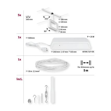 Paulmann 94483 - KIT 5xLED/4,8W Sistema completo a cavo FRAME 230V bianco