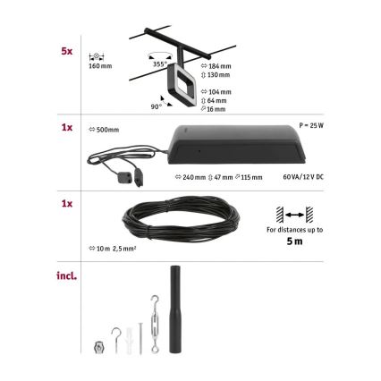 Paulmann 94485 - KIT 5xLED/4,8W Sistema completo a cavo FRAME 230V nero