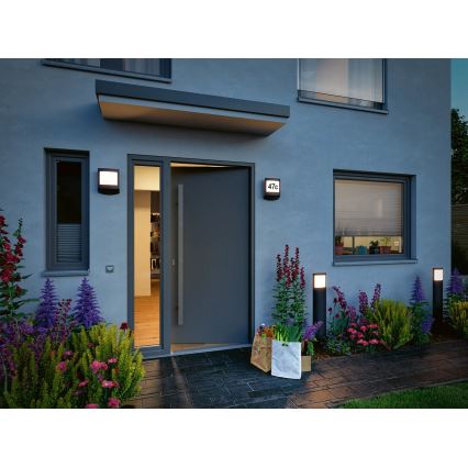 Paulmann 94515 - LED/8,5W IP44 Targa luminosa per numero civico dimmerabile con sensore di movimento e sensore crepuscolare PADEA 230V antracite