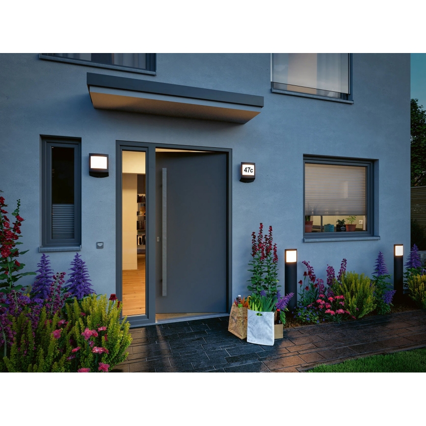 Paulmann 94515 - LED/8,5W IP44 Targa luminosa per numero civico dimmerabile con sensore di movimento e sensore crepuscolare PADEA 230V antracite