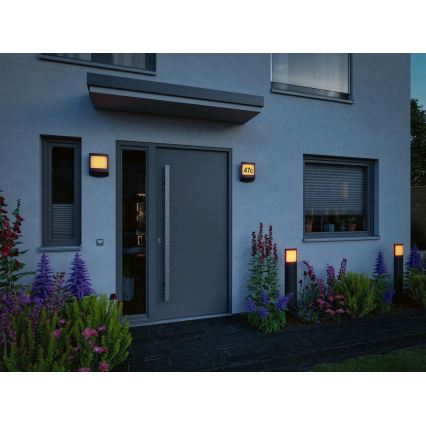 Paulmann 94515 - LED/8,5W IP44 Targa luminosa per numero civico dimmerabile con sensore di movimento e sensore crepuscolare PADEA 230V antracite