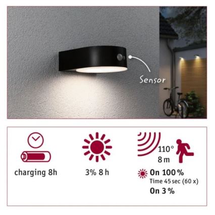 Paulmann 94570 - LED/5,5W IP44 Applique solare con sensore EILEEN 3,7V 2000 mAh
