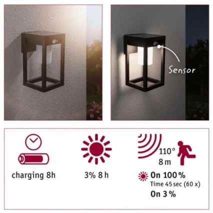 Paulmann 94572 -LED/5,5W IP44 Applique solare con sensore MARISOL 3,7V