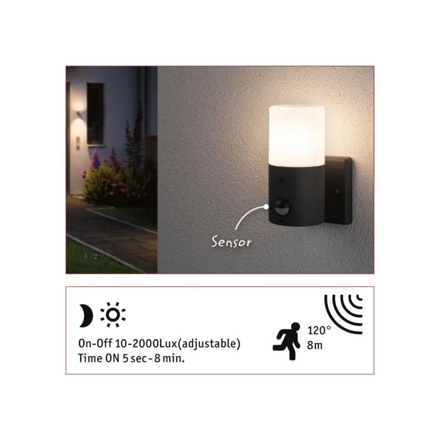 Paulmann 94648 - 1xE27/15W IP44 Applique da esterno con sensore TUBS 230V