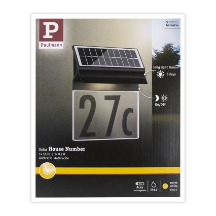 Paulmann 94694 - LED/0,2W IP44 Numero civico solare NEDA 3,7V 1800 mAh