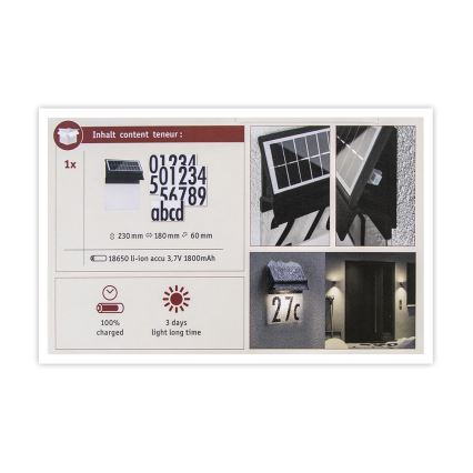 Paulmann 94694 - LED/0,2W IP44 Numero civico solare NEDA 3,7V 1800 mAh