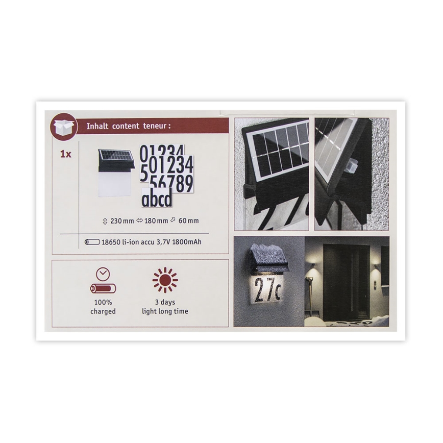 Paulmann 94694 - LED/0,2W IP44 Numero civico solare NEDA 3,7V 1800 mAh