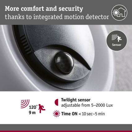 Paulmann 94956 - LED/20,5W IP65 Applique da esterno dimmerabile con sensore di movimento e sensore crepuscolare AUREVA 230V 2200/3000/4000K antracite