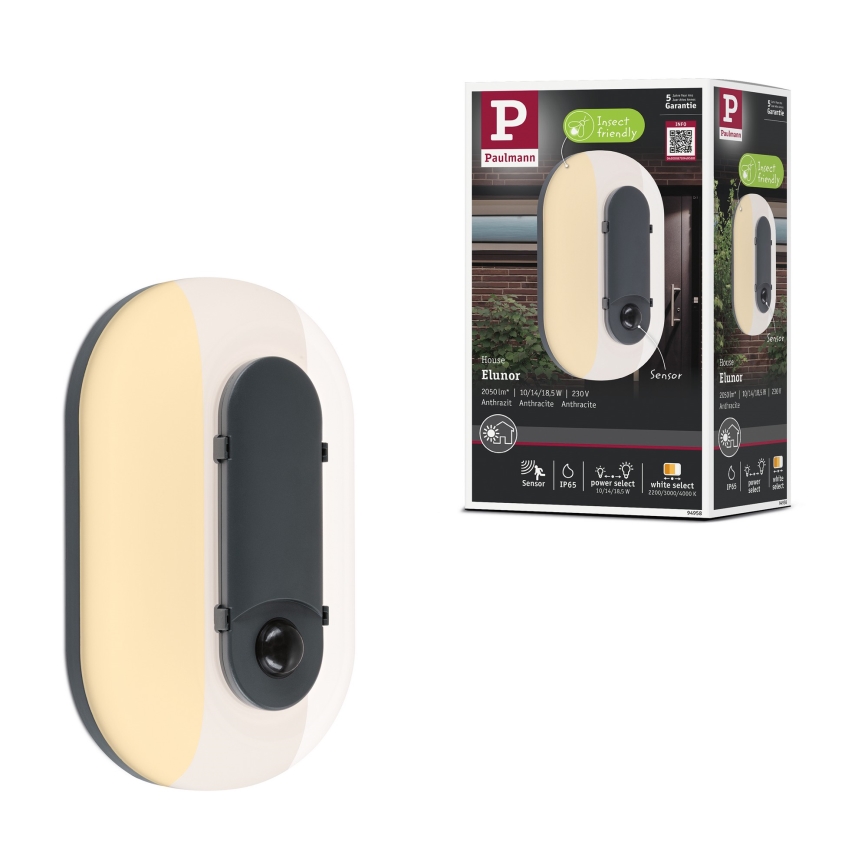 Paulmann 94957 - LED/18,5W IP65 Applique da esterno dimmerabile ELUNOR 230V 2200/3000/4000K antracite