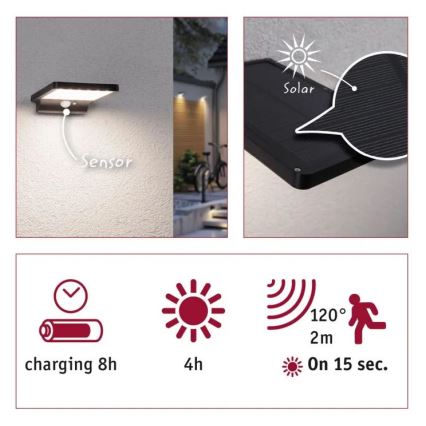 Paulmann 95393 - LED/4W IP44 Applique solare dimmerabile con sensore SOLVEIG 3,7V 2000 mAh