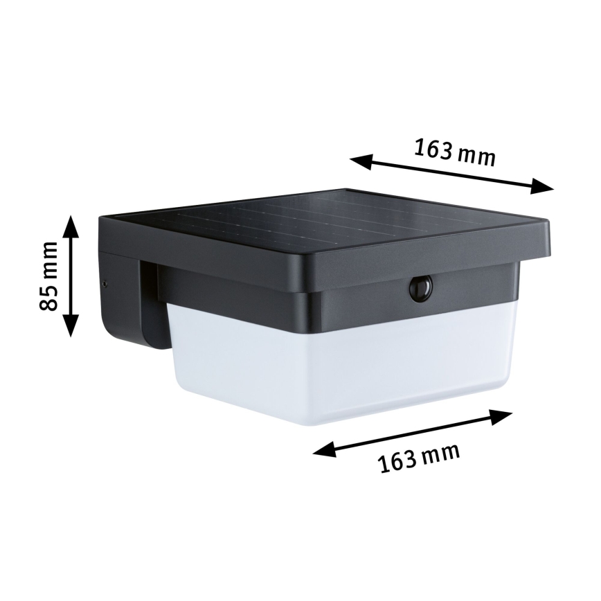 Paulmann 95748 - LED/2,3W IP44 Lampada da parete solare con sensore ISLEEN 3,7/230V 4000 mAh nera