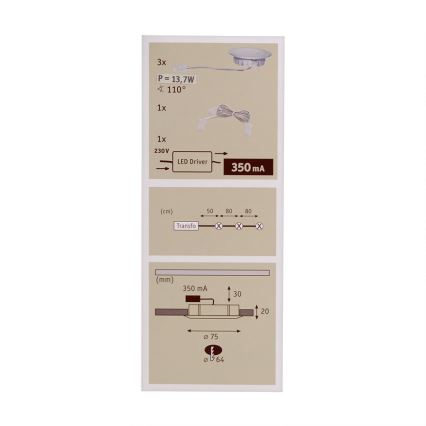 Paulmann 98351 - SET 3xLED/3W Lampada da incasso MICRO LINE 230V