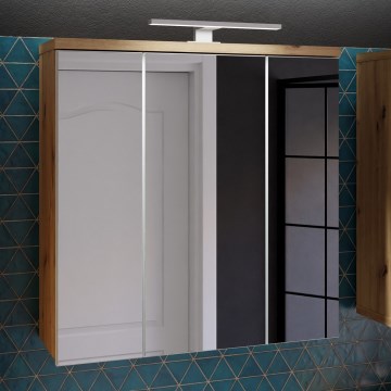 Pensile da bagno con specchio VENOM, bianco/rovere artisan