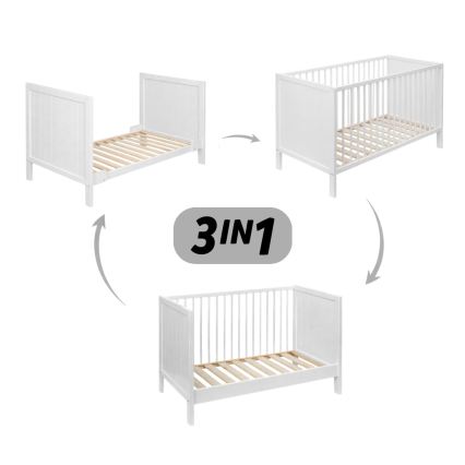 PETITE&MARS - Lettino 3 in 1 MILA 120x60 cm bianco/faggio