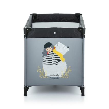 PETITE&MARS - Lettino da viaggio NYJA TEDDY FRIEND COAL grigio/nero