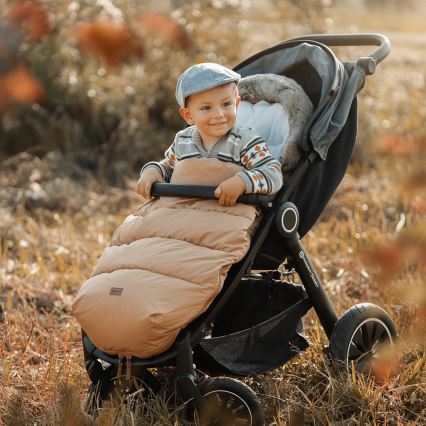 PETITE&MARS - SET Coprigambe per bambini 4in1 COMFY + stroller mano muffs FURRY Elegant Caramel