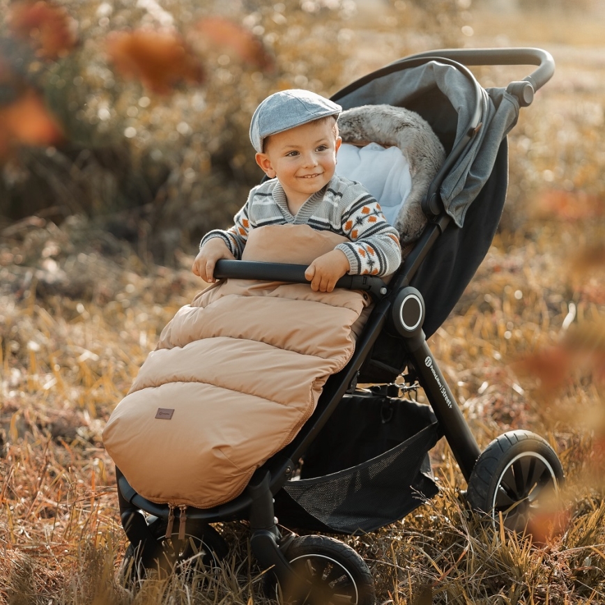 PETITE&MARS - SET Coprigambe per bambini 4in1 COMFY + stroller mano muffs FURRY Elegant Caramel