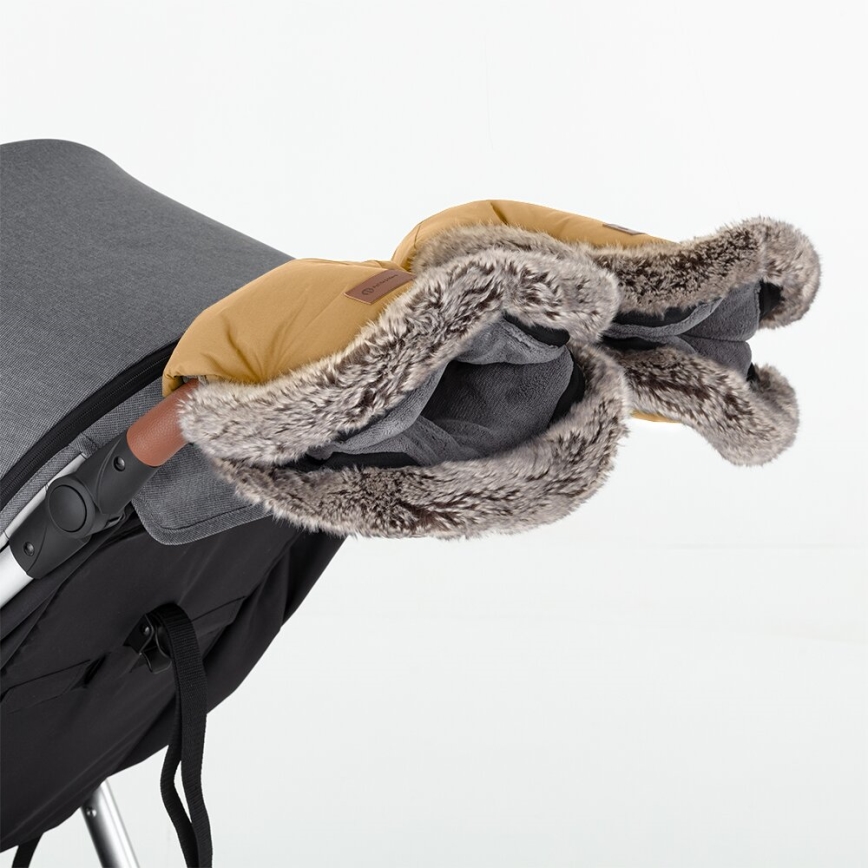 PETITE&MARS - SET Coprigambe per bambini 4in1 COMFY + stroller mano muffs FURRY Elegant Caramel