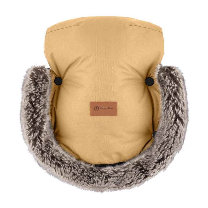 PETITE&MARS - SET Coprigambe per bambini 4in1 COMFY + stroller mano muffs FURRY Elegant Caramel