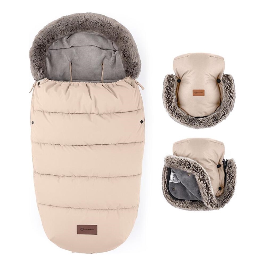 PETITE&MARS - SET Coprigambe per bambini 4in1 COMFY + stroller mano muffs FURRY Rosa Petal