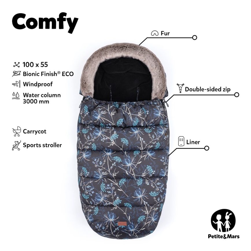 PETITE&MARS - SET Coprigambe per bambini 4in1 COMFY + stroller mano muffs FURRY Rosa Petal